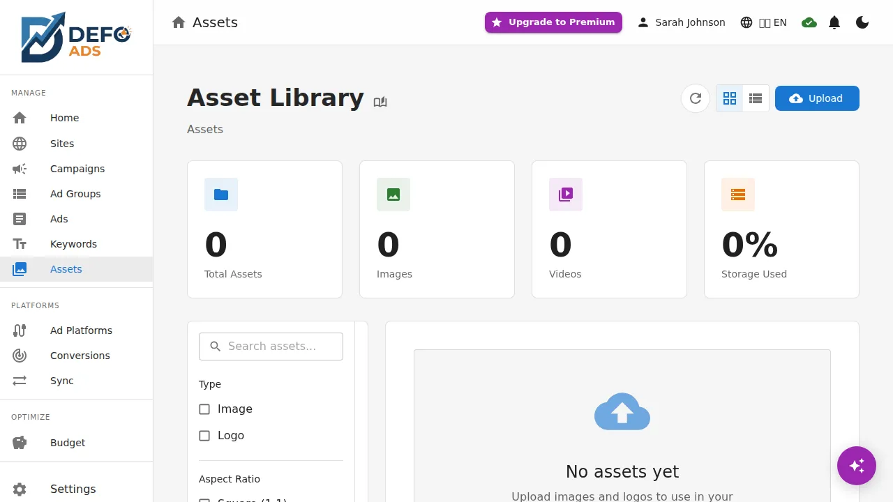 Asset library grid and list view modes